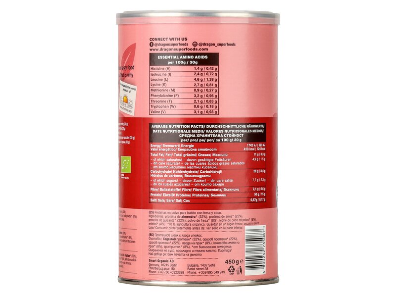 Dragon Superfoods Organic  protein shake strawberry&coconut 450g
