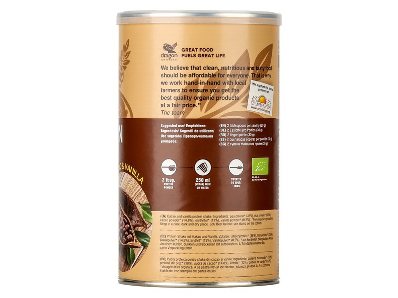 Dragon Superfoods Organic protein shake cacao&vanilla 500g