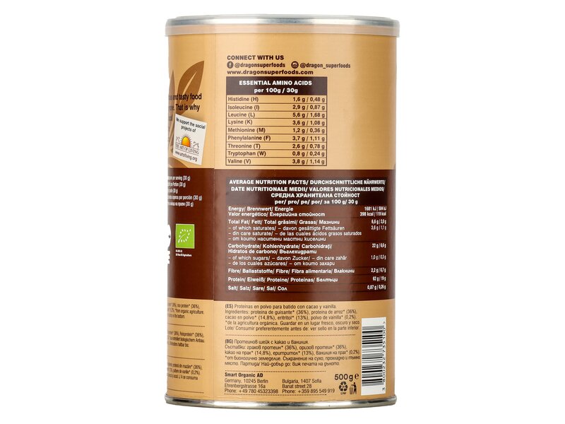 Dragon Superfoods Organic protein shake cacao&vanilla 500g