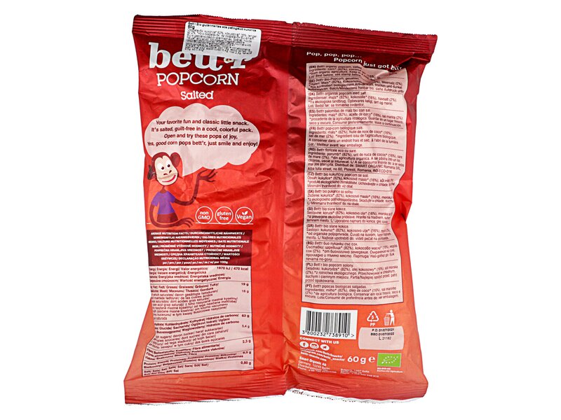 Bett'r Organic Popcorn with Sea Salt 60g