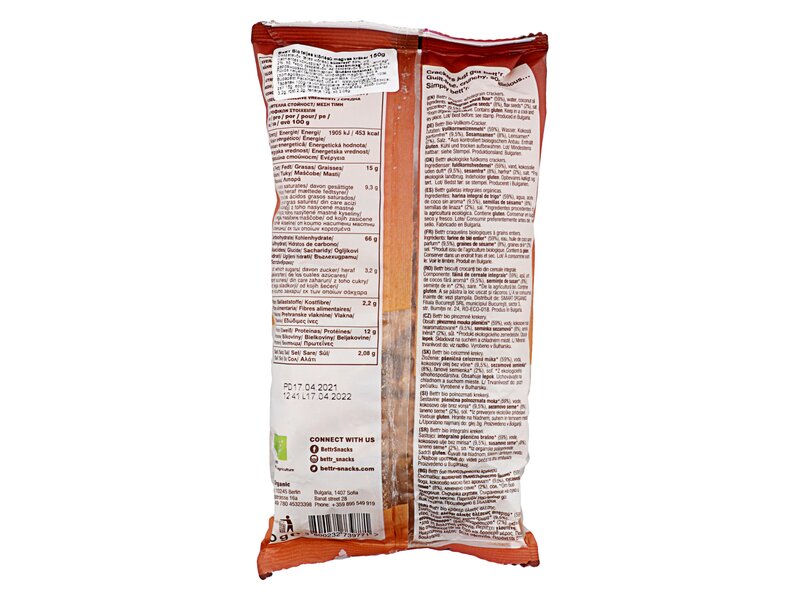 Bett'r Organic Crackers Wholegrain with coconut oil 150g