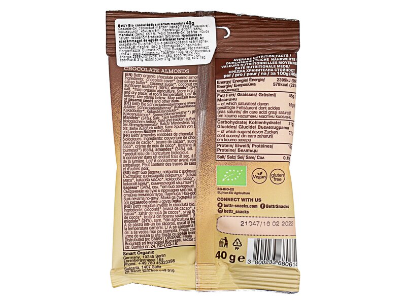 Bett'r Organic Chocolate Almonds 40g