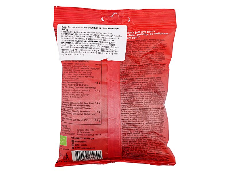 Bett'r Organic Quinoa Crackers Turmeric & Cumin 100g