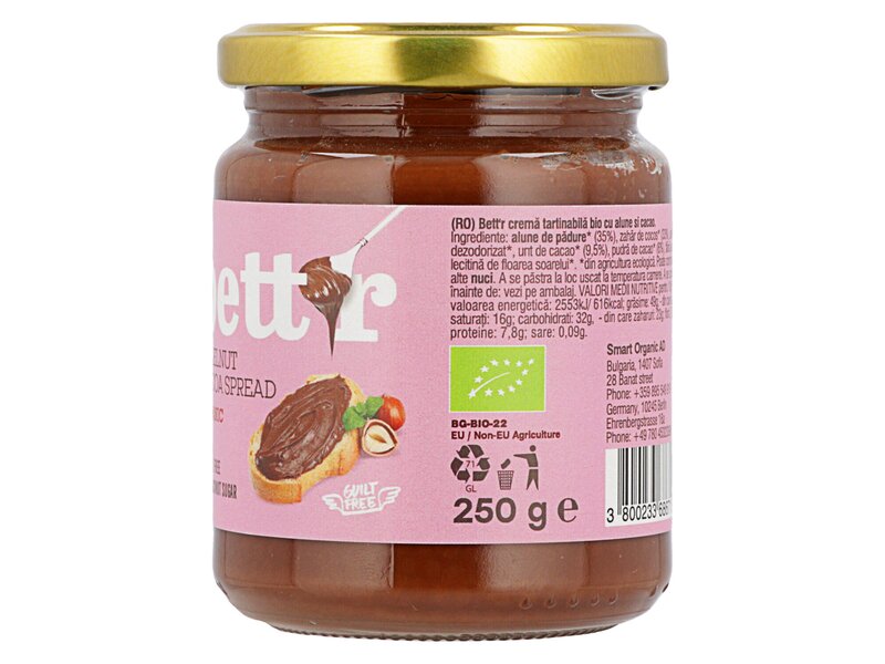 Bett'r Organic Hazelnut cocoa spread 250g