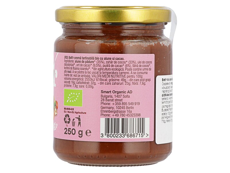 Bett'r Organic Hazelnut cocoa spread 250g