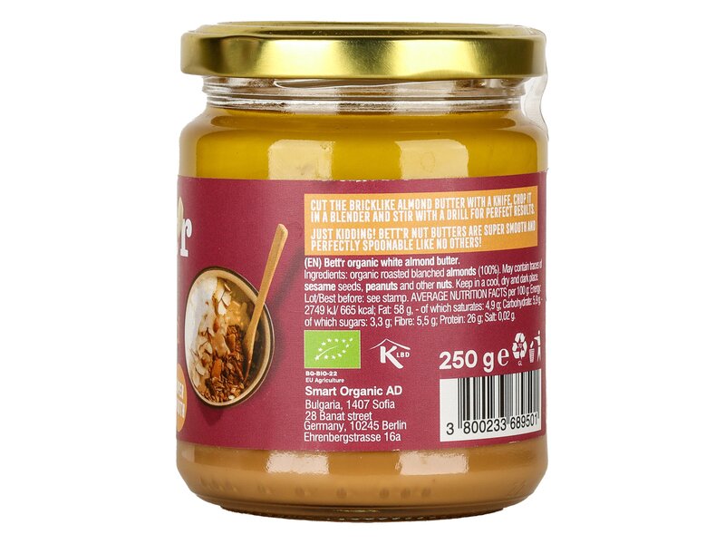 Bett'r Organic White Almond Butter Super Smooth 250g