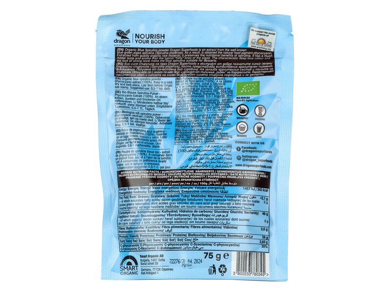 Dragon Superfoods Organic Blue Spirulina powder 75g