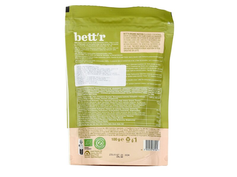 Bett'r Organic Matcha Powder Ceremonial Grade 100g