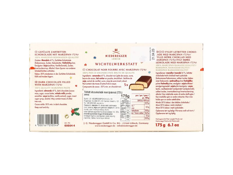 Niederegger Karácsonyi 5 db töltött étcsokoládé marcipánnal 175g (050544)