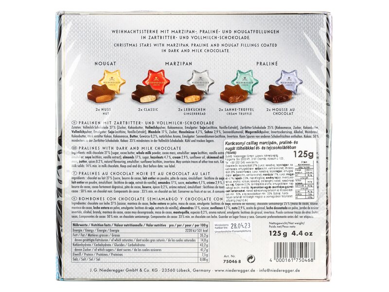 Niederegger Karácsonyi csillag marcipán és praliné válogatás - több ízben - 125g (750468)