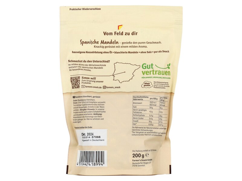 Farmer's Almonds blanched and roasted 200g