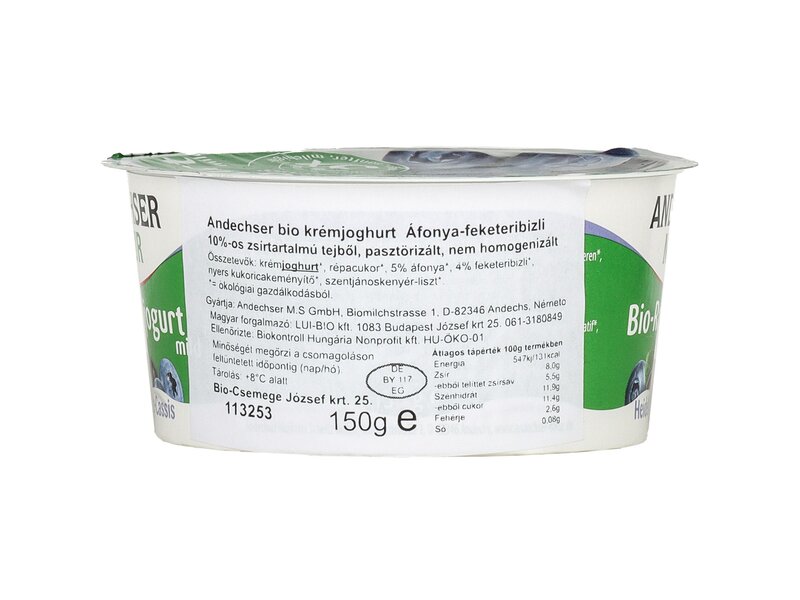 Andechser Bio tejszínes joghurt áfonya 150g
