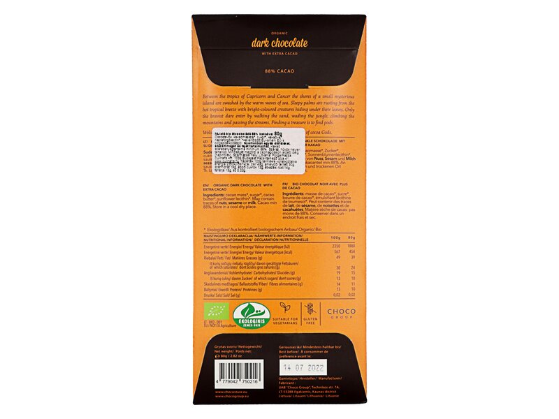 Mulaté Bio Dark Chocolate 88% 80g