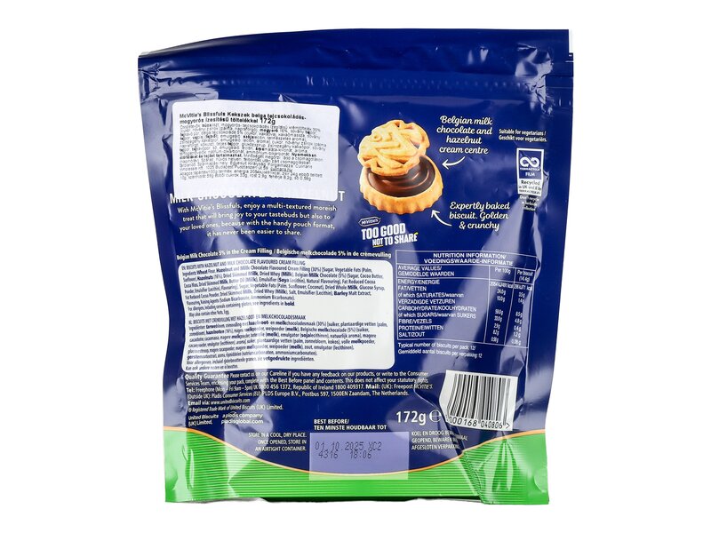 Mcvities Blissfuls Milk Chocolate & Hazelnut 172g