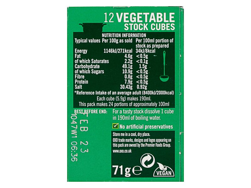 Oxo Vegetable stock cubes 71g