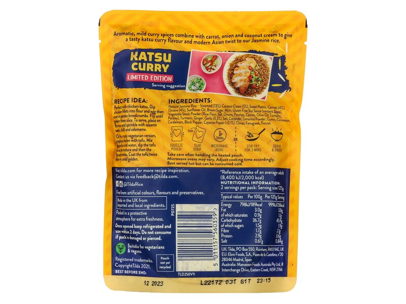 Tilda Steamed Rice Katsu Curry 250g