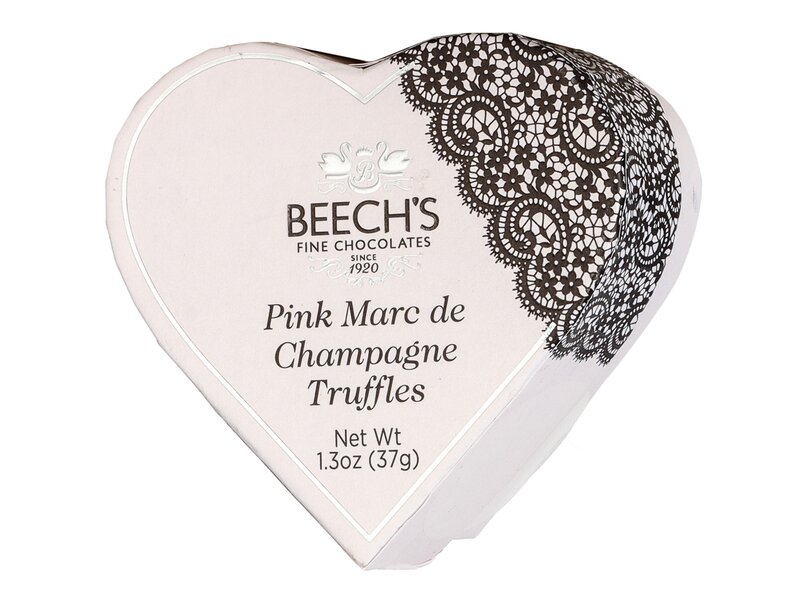 Beech's Pink Marc de Champagne truffle heart box 37g