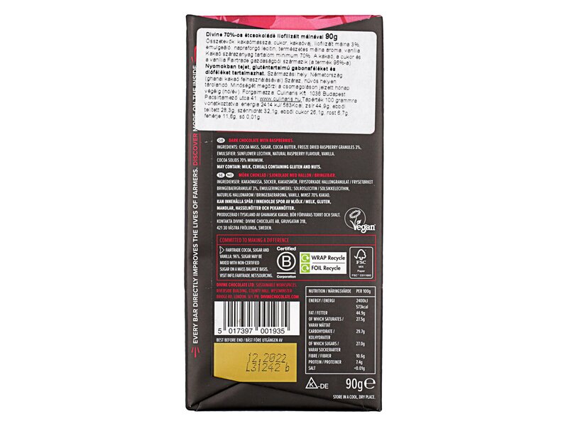 Divine Dark Chocolate Raspberries 70% 90g