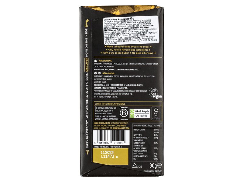 Divine Étcsokoládé 70% 90g