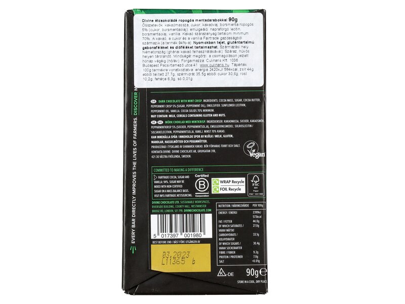 Divine Étcsokoládé menta darabokkal 70% 90g