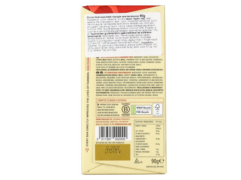 Divine Fehércsokoládé Eperrel 90g