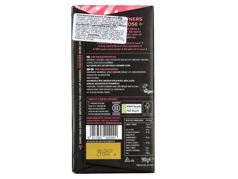 Divine Étcsokoládé rózsaszín himalája sóval 60% 90g