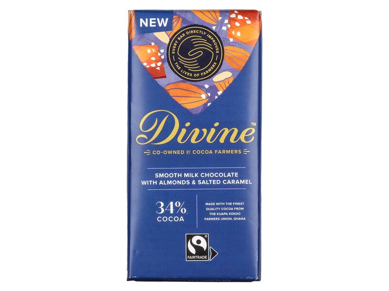 Divine Milk Chocolate Almonds & Salted Caramel 34% 90g