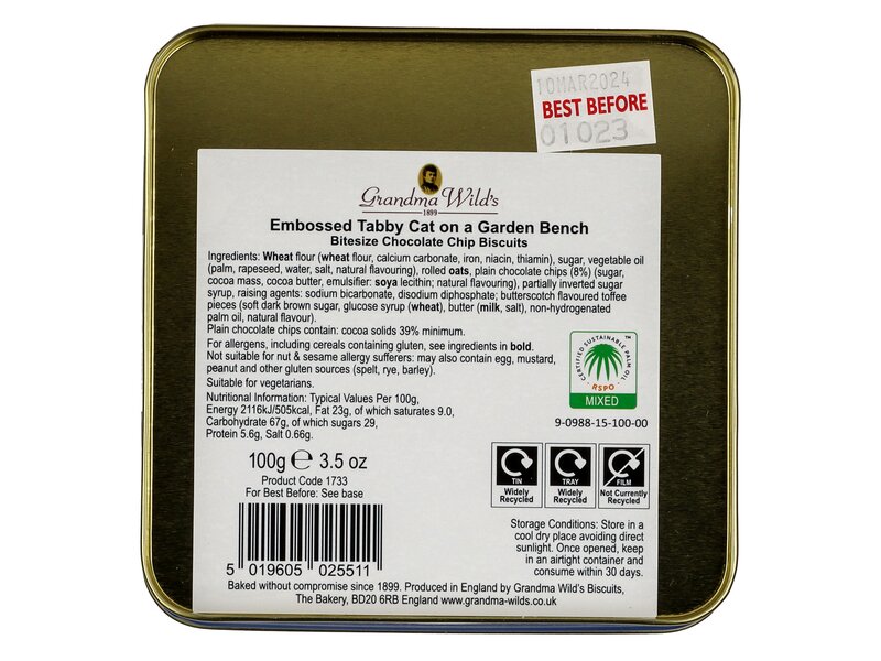 Gwilds Embossed Tabby Cat on a Garden Bench 100g