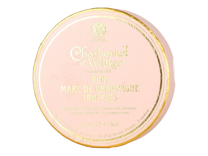 Charbonnel et Walker Pink fehércsokoládés trüffel epres-tejcsokoládés, Marc de Champagne pezsgős töltelékkel 135g