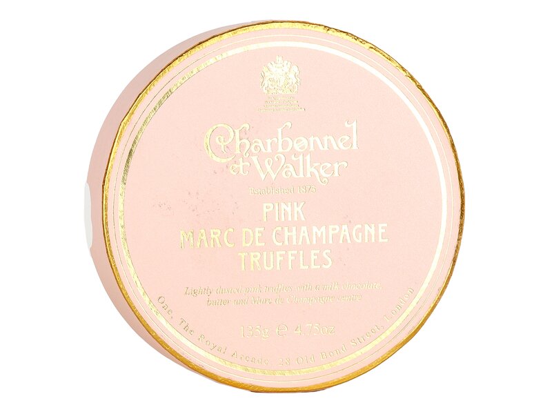 Charbonnel et Walker Pink fehércsokoládés trüffel epres-tejcsokoládés, Marc de Champagne pezsgős töltelékkel 135g