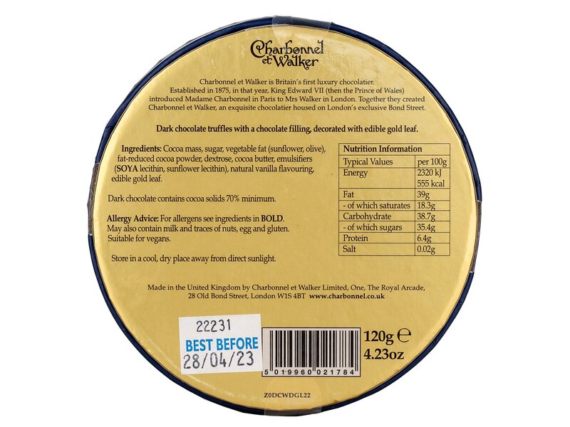 Charbonnel et Walker Dark Gold Leaf Truffles 120g