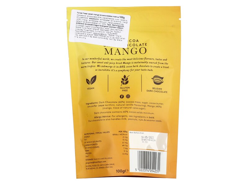 Forest Feast Aszalt mangó belga étcsokoládé bevonattal 100g