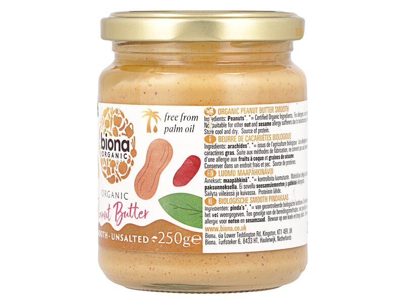 Biona Organic Peanut Butter Smooth Unsalted 250g