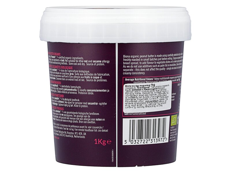 Biona Organic Peanut Butter Smooth Unsalted 1kg