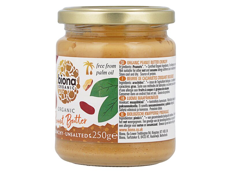 Biona Organic Peanut Butter Crunchy Unsalted 250g