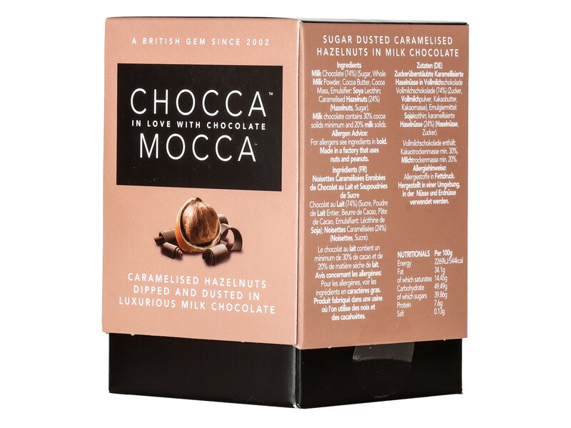Chocca Mocca Caramelised Hazelnuts in Dusted Milk Chocolate 100g