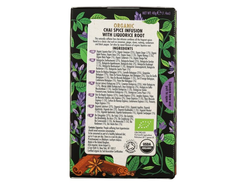 Heath & Heather Organic Oriental chai & liquorice 20 filter 40g