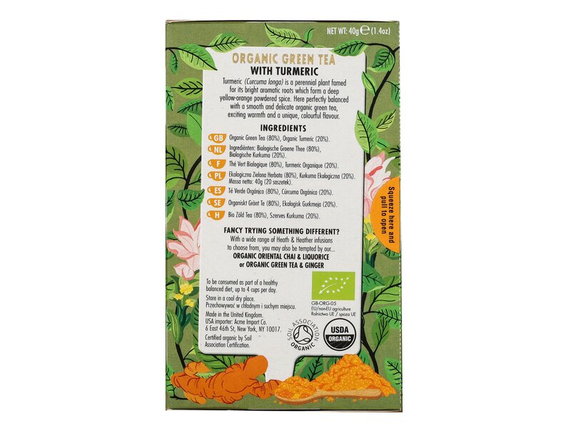 Heath & Heather Organic Green tea & turmeric 20 filter 40g