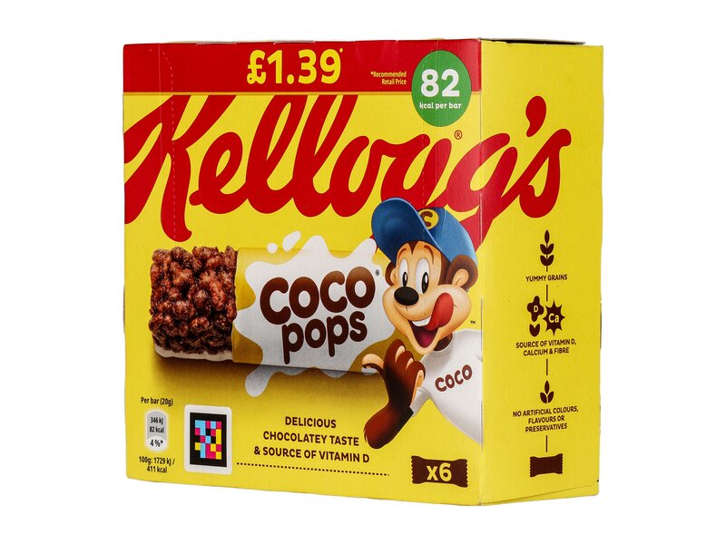 Kellogg’s Coco Pops Kakaóval ízesített tejes rizsszeletek 6x20g 120g