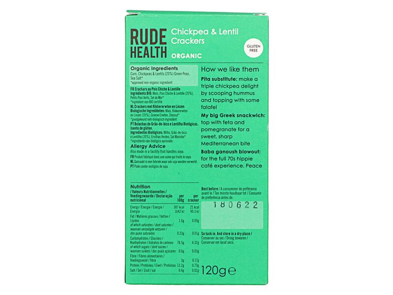 Rude Health Crackers Organic Chickpea & Lentil Crackers 120g