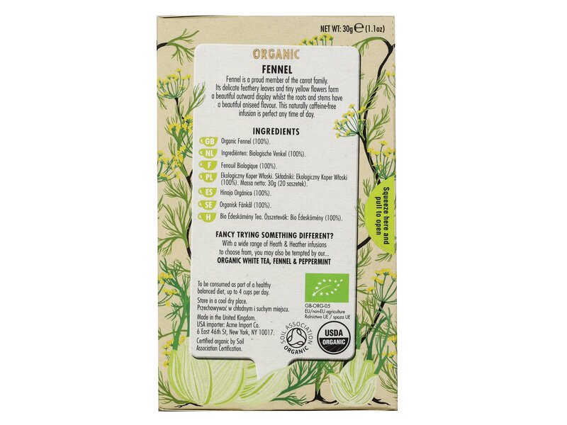 Heath & Heather Organic Fennel 20 filter 30g