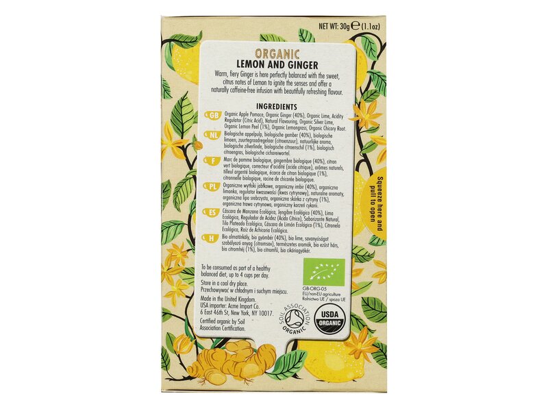 Heath & Heather Organic Lemon and Ginger 20 filter 30g