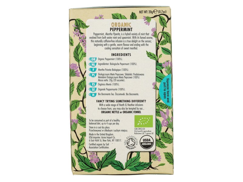 Heath & Heather Organic Peppermint 20 filter 20g