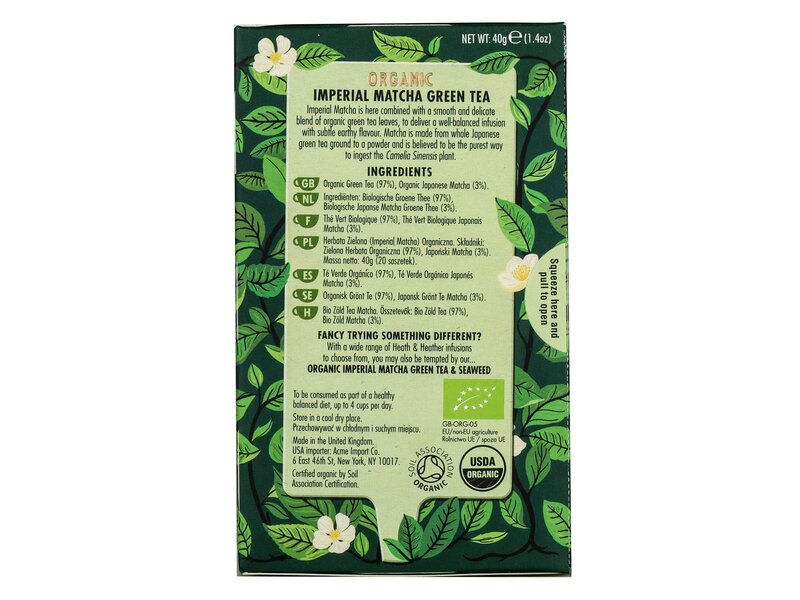 Heath & Heather Organic Imperial Matcha green tea 20 filter 40g