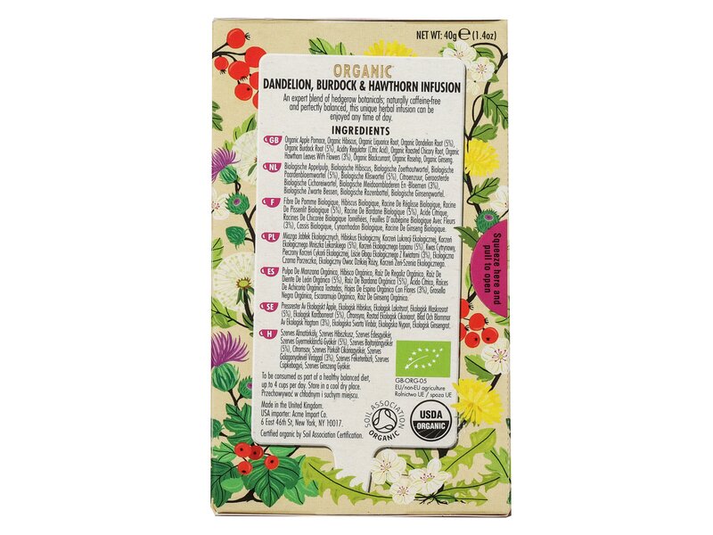 Heath & Heather Organic Dandelieon,burdock,hawthorn 20 filter 40g