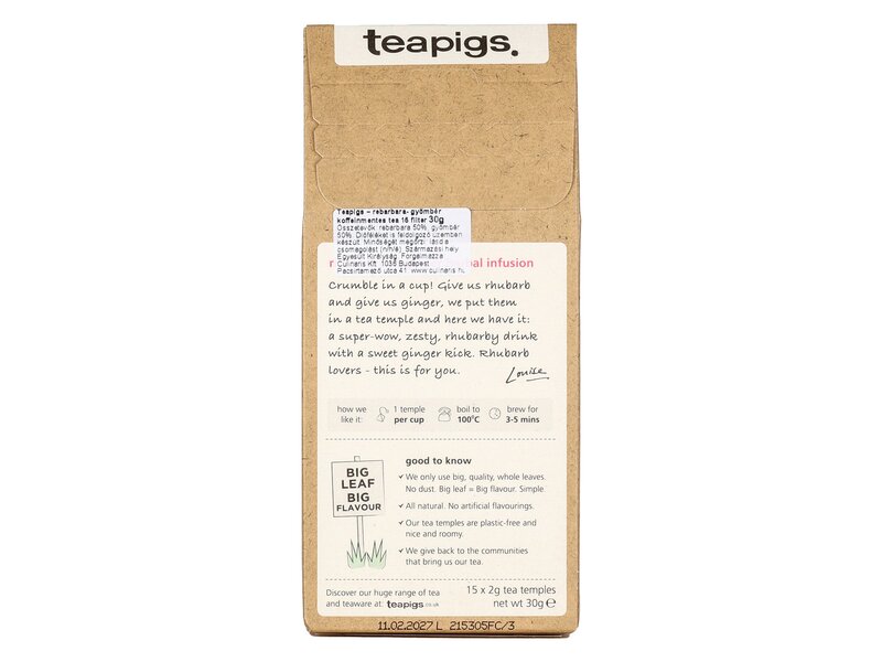 Teapigs Rebarbarás-gyömbéres koffeinmentes filteres tea 30g 15db
