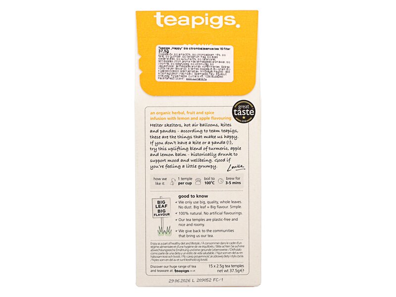 Teapigs Happy Bio Uplifting Tea with lemon balm 15db filter 37,5g