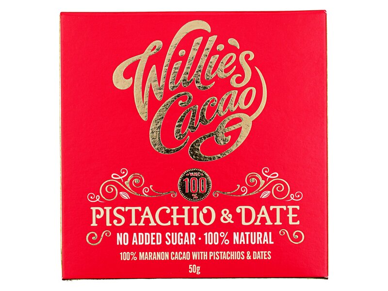 Willie's Cacao Pistachio & Date Natural Dark chocolate 50g