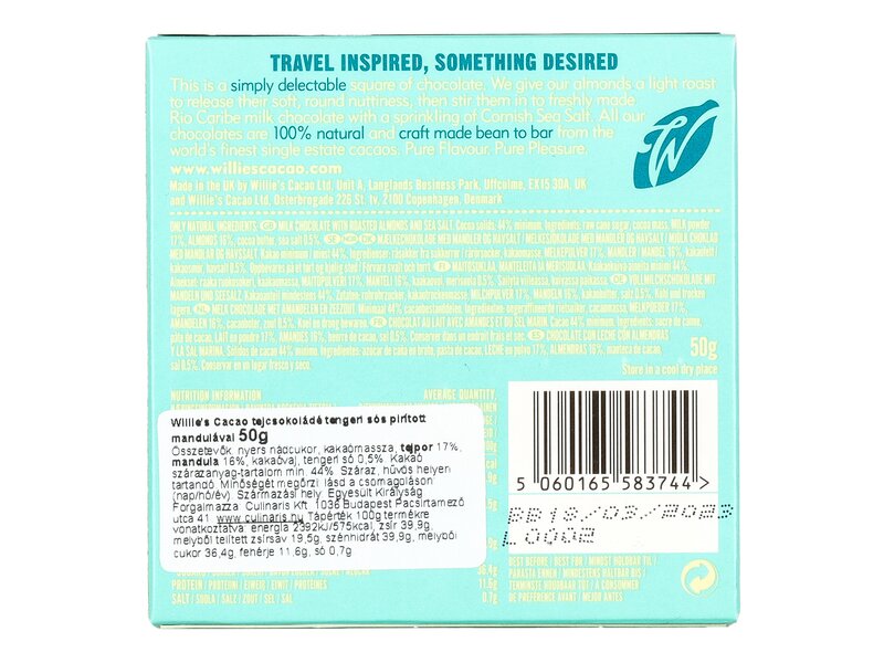 Willie’s Cacao tejcsokoládé tengeri sós pirított mandulával 50g