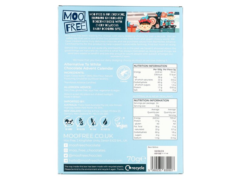 Moo Free dairy free advent calendar white 70g